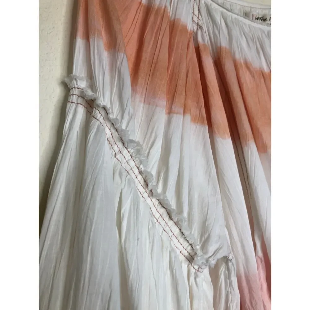 We The Free Sweet Stripe Orange and White Balloon Sleeve Boho Oversized Blouse - Picture 10 of 13